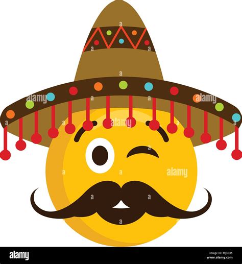 Cute Mexican Emoticon Wearing Sombrero Hat Emoji Smiley Vector | The ...