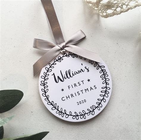 Personalised Baby’s First Christmas Bauble – Grey