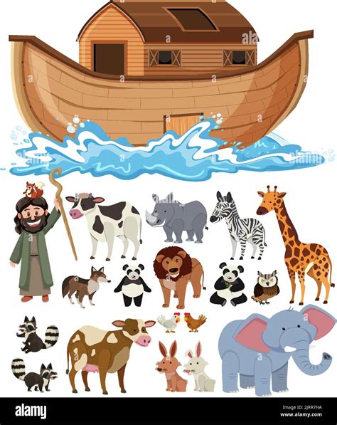 Set of Noah Ark animals and objects illustration Stock Vector Image ...