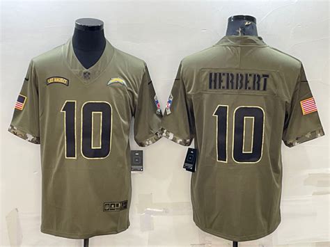 Nike Chargers 10 Justin Herbert Olive 2022 Salute To Service Limited Jersey