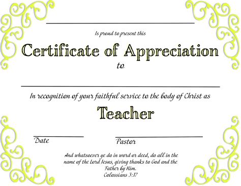 Christian Certificate of Appreciation Teacher Downloadable Printable ...