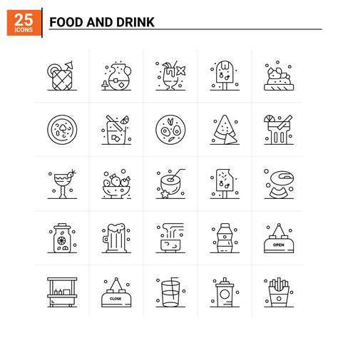 25 Food And Drink icon set vector background 19094543 Vector Art at ...