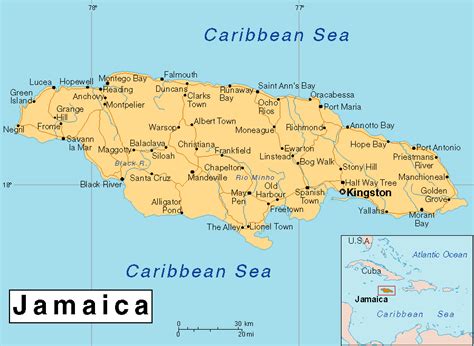 Map of Jamaica Caribbean Sea