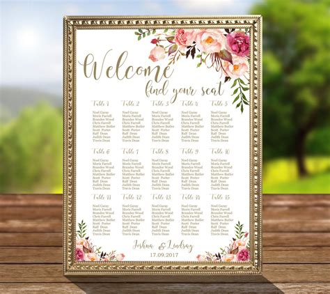 Wedding Seating Chart Printable Gold guests list watercolor | Etsy