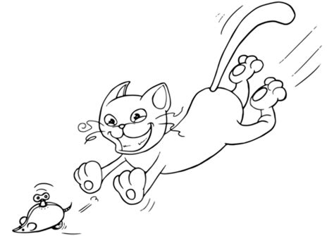 Cat Chasing the Mechanical Mouse coloring page | Free Printable ...