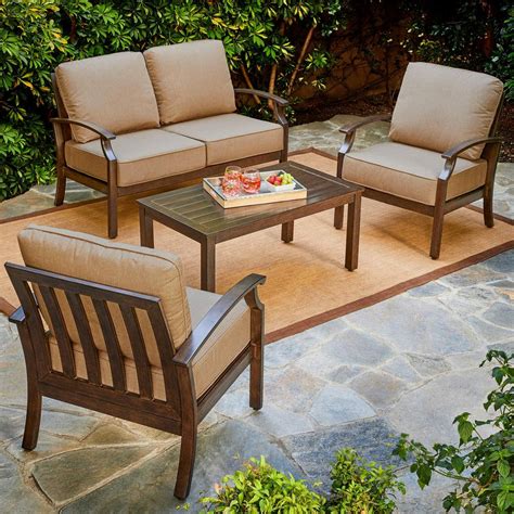 Royal Garden Bridgeport 4-Piece Metal Patio Conversation Set with Tan ...