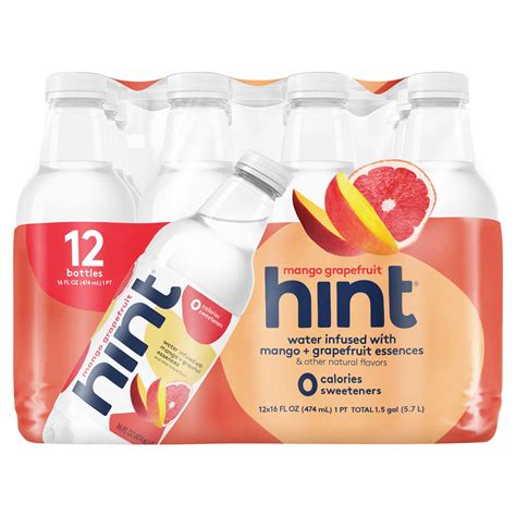 Hint Water Infused with Mango + Grapefruit Essences, 16 fl oz, 12 count ...