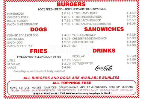 Menu at Five Guys fast food, Round Rock, S I-35 Frontage Rd Suite 750