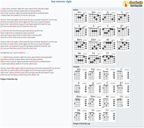 Chord: One summer night - tab, song lyric, sheet, guitar, ukulele ...