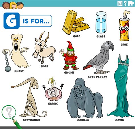 letter g words educational set with cartoon characters 7048176 Vector ...