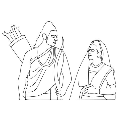 Rama And Sita Hinduism Together Line Art Black Vector, Together Drawing ...