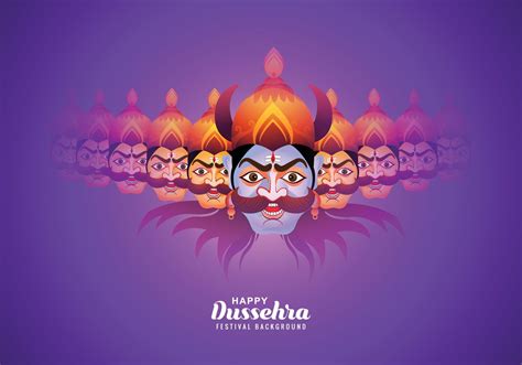 Happy dussehra celebration angry ravan with ten heads and bow card ...