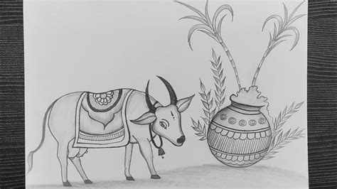 Mattu Pongal Pencil Drawing // Cow Pongal Drawing // Pongal Festival ...