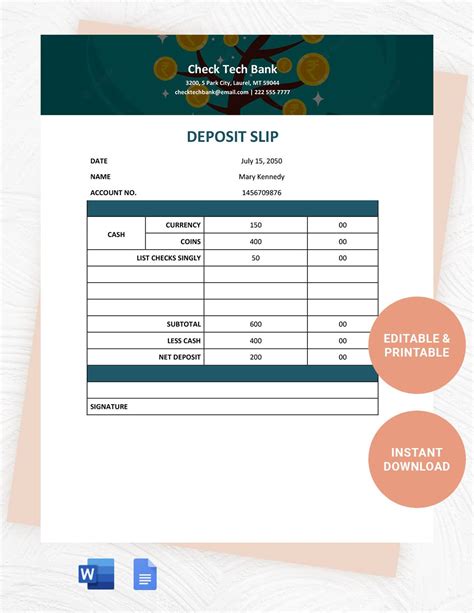 Bank Deposit Slip Template in Word, Google Docs - Download | Template.net