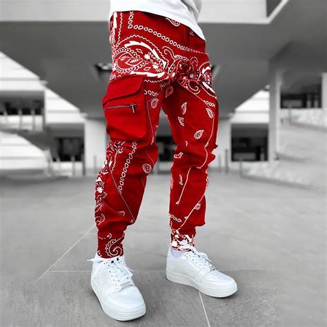 Men's Bandana Paisly Drawstring Jogger Pants Cashew Printed Sweatpants ...