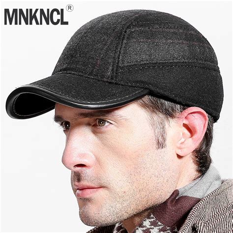 MNKNCL Thickened Autumn Winter Baseball Cap With Ears Men'S Wool Hat ...