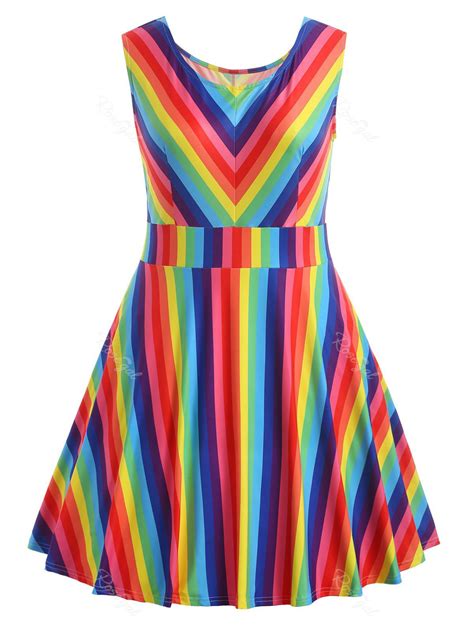 [43% OFF] Plus Size Rainbow Sleeveless Dress | Rosegal