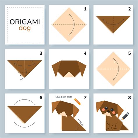 Dog origami scheme tutorial moving model. Origami for kids. Step by ...