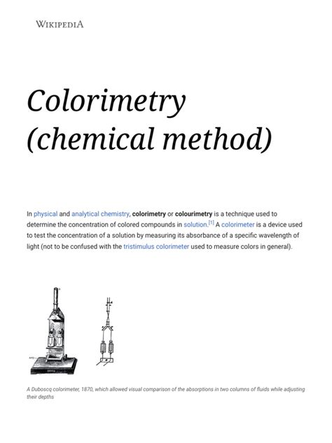 Colorimetry (Chemical Method) : Physical Analytical Chemistry Solution ...