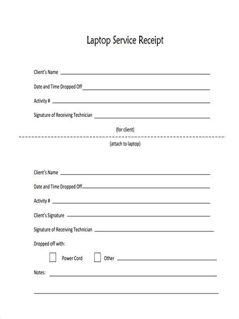 Service Receipt Template Free Printable