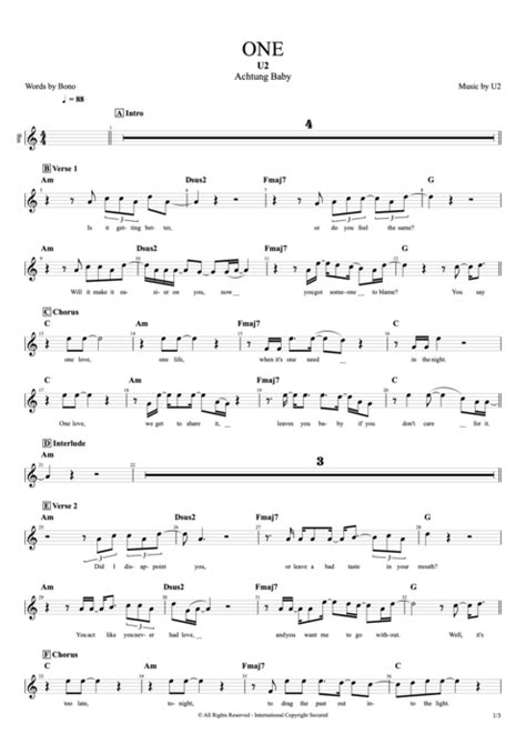 One Tab by U2 (Guitar Pro) - Full Score | mySongBook