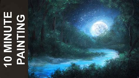 Painting a Moonlit Forest Landscape with Acrylics in 10 Minutes! - YouTube