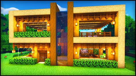 Modern Oak Wood House Minecraft - Pixel Art Grid Gallery