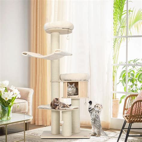 Tangkula Modern Cat Tree, Multi-Level Large Cat Tower w/Cat Condo ...