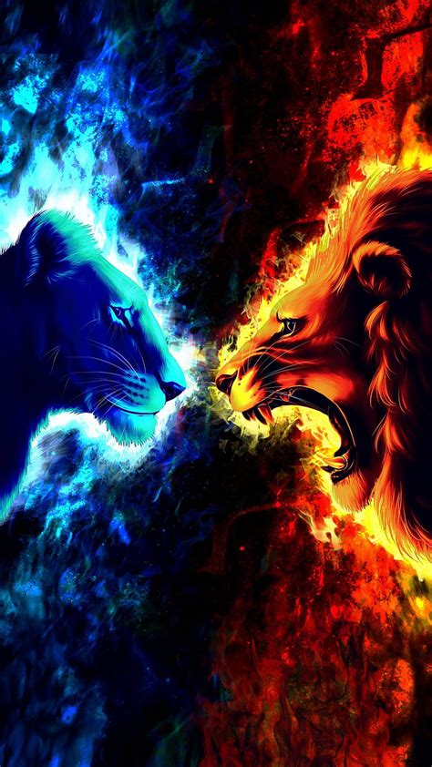 1366x768px, 720P free download | Fire and ice, 3d, animal, burn, cold ...