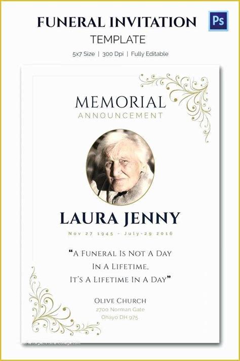 Free Death Announcement Card Templates Of Memorial Service Invitations ...