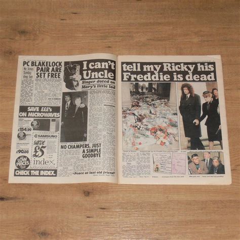 QUEEN/FREDDIE MERCURY Funeral - UK 'DAILY MIRROR' + 'THE SUN' NEWSPAPER ...