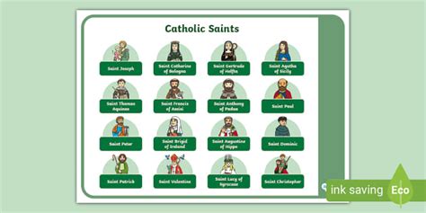 Catholic Saints List Display Poster - Religion - Twinkl