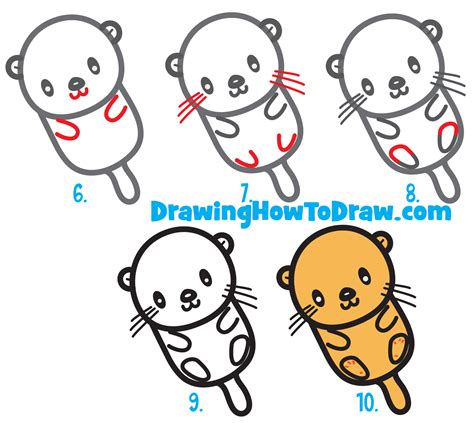 How to Draw a Cute Kawaii Cartoon Otter Floating Down the River Easy ...