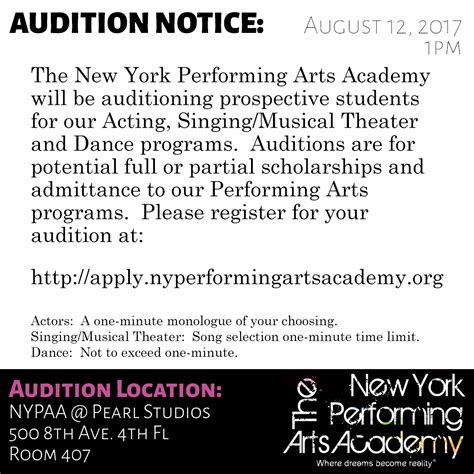 Open Auditions in NY for The New York Performing Arts Academy ...