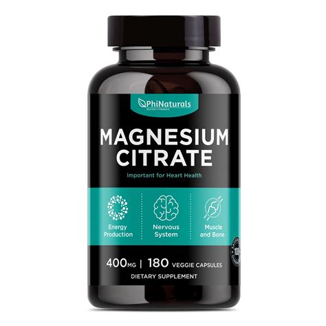 Magnesium Citrate 400mg 180 Capsules by Phi Naturals - Walmart.com ...