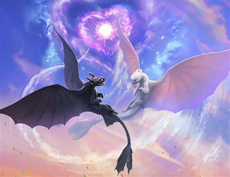 Toothless And Light Fury Flying Together