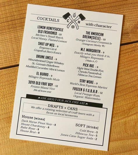 Menu at Chops + Hops Axe Throwing Lodge pub & bar, Fort Lauderdale