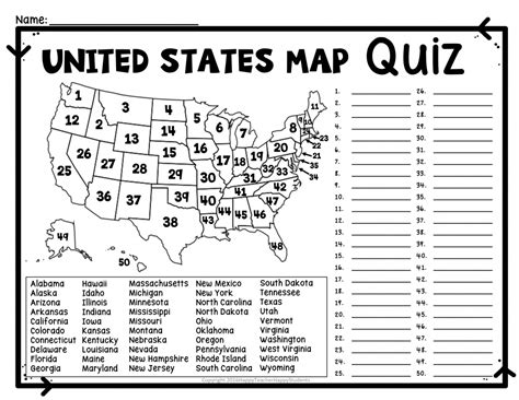 United States Map Quiz & Worksheet: Usa Map Test With Practice ...