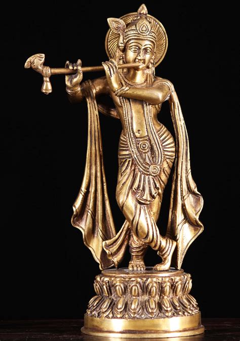 Lord Krishna With Flute , Brass Krishna Standing Statue , Krishna Idol ...