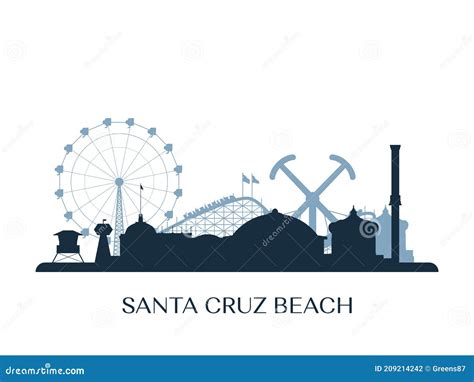 Santa Cruz Beach Boardwalk Monochrome Silhouette. Stock Vector ...