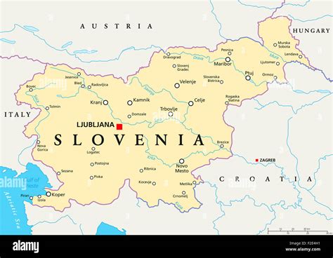 Slovenia political map with capital Ljubljana, national borders Stock ...