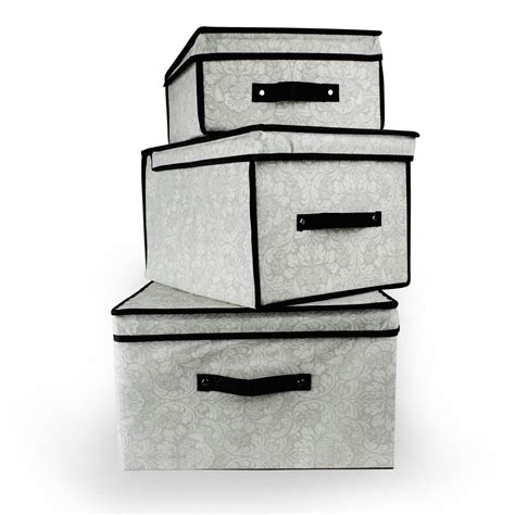 Set of 3 Gray and Black Closet Storage Bin Box with Lid, 16" - Walmart ...