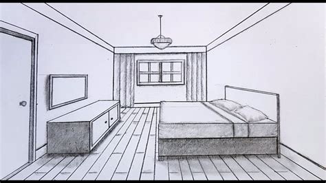 How to draw a bedroom in 1 point perspective step by step for beginners ...