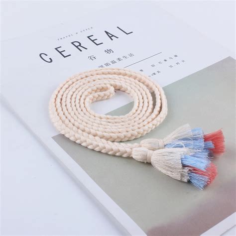 fashion women woven belt thin braid tassel rope waist belts for dresses ...