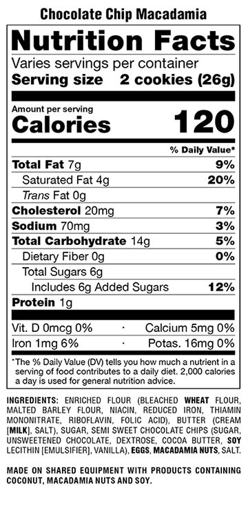 Chocolate Chip Cookies Nutrition Label - Pensandpieces