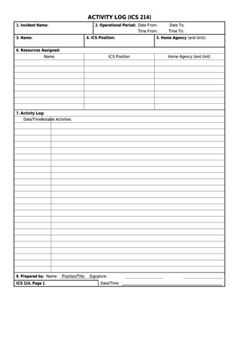 Fillable Form Ics 214 - Activity Log printable pdf download