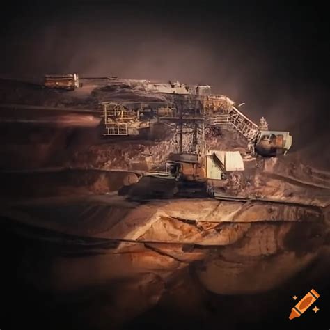 Open pit mine with helicopters and mining equipment on Craiyon