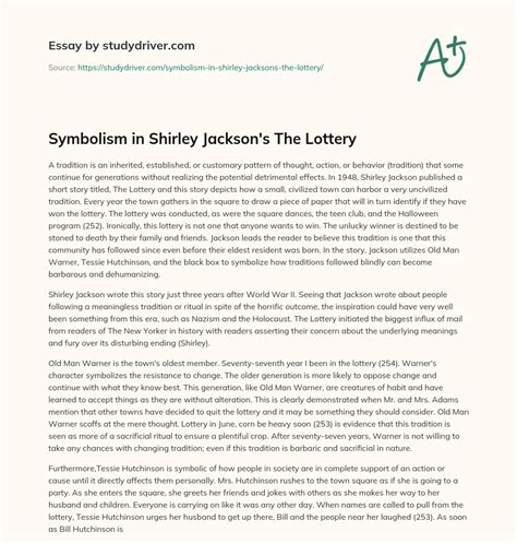 Symbolism in Shirley Jackson's The Lottery - Free Essay Example ...