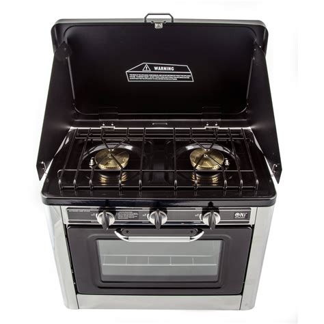 NJ CO-01 Portable Camping 2in1 Gas Stove 2 Burners and Oven Stainless ...