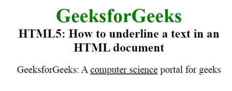 How to underline a text content using HTML ? - GeeksforGeeks